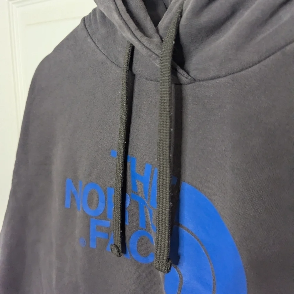 The North Face Mens Hoodie Gray Blue Logo Pullover Hooded Sweatshirt Size Large